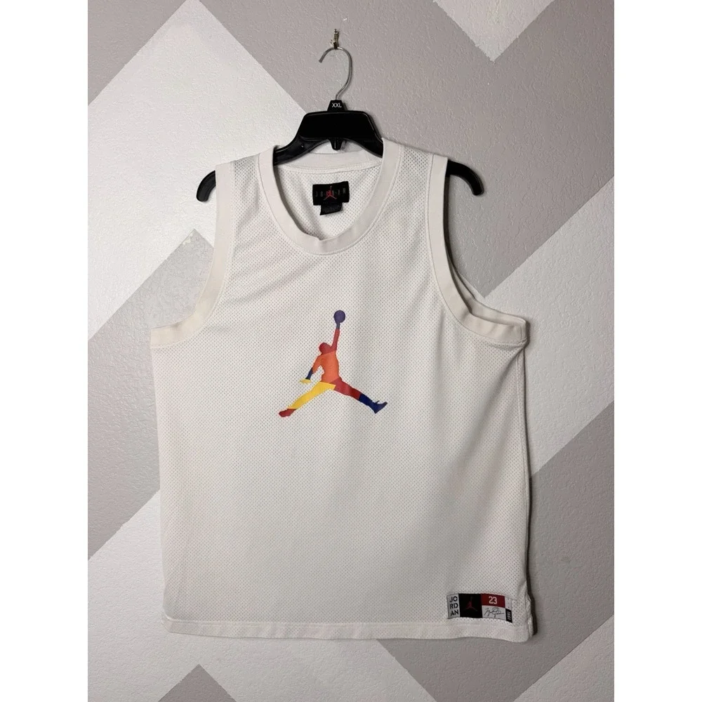 Jordan DNA Tank Top Mensy L White Mesh Sleeveless Jumpman Graphic Basketball USA